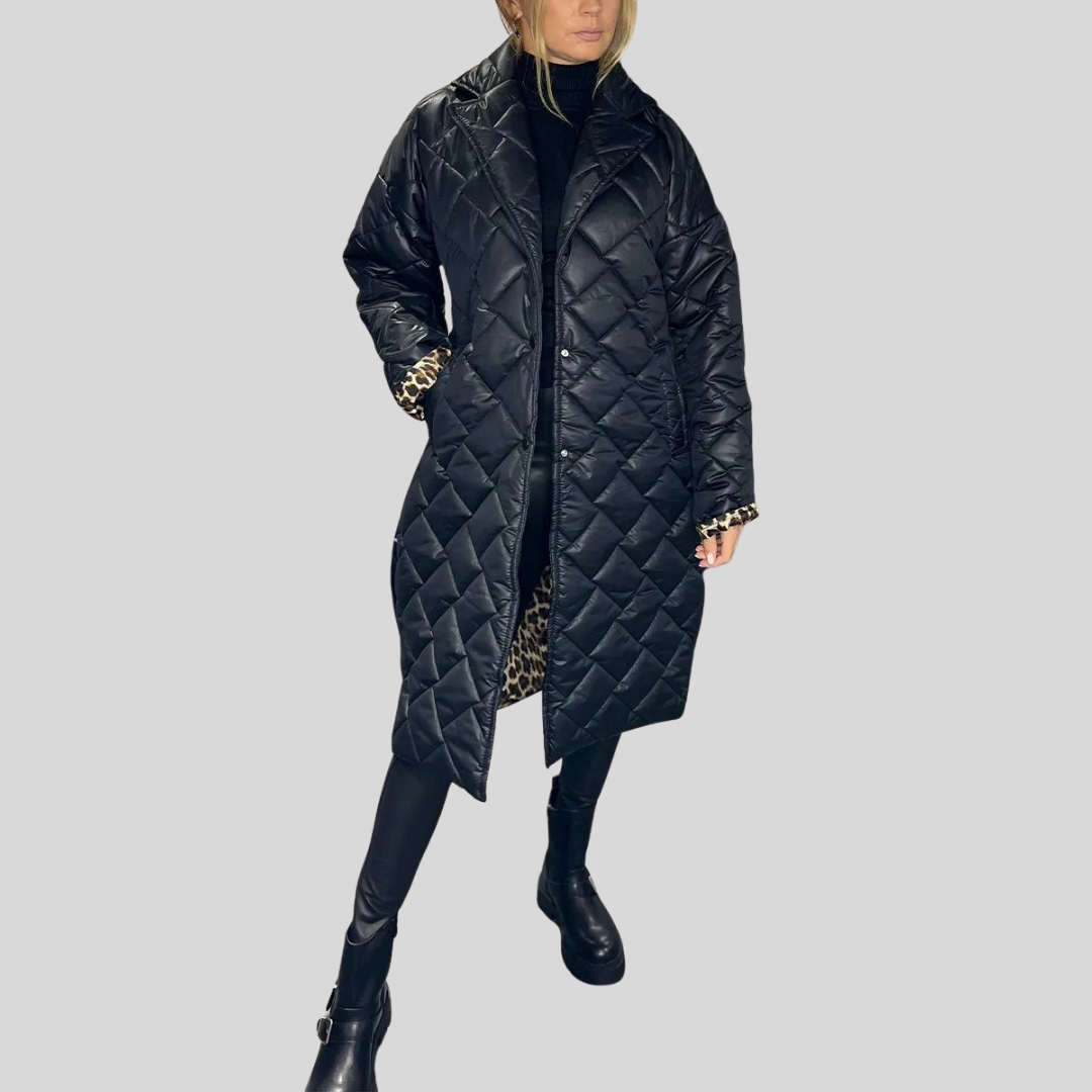 Kendall | Quilted Mid-Length Coat with Leopard Lining