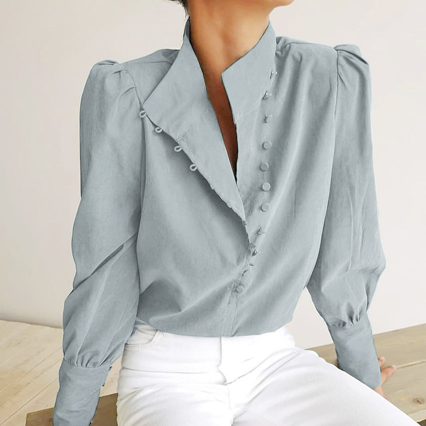 Classy Button Front Long Sleeve Blouse