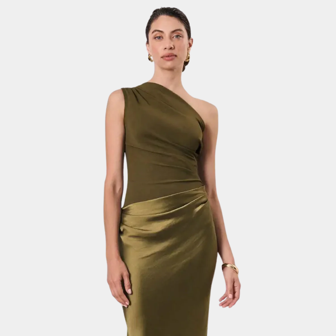 One-Shoulder Satin Maxi Dress