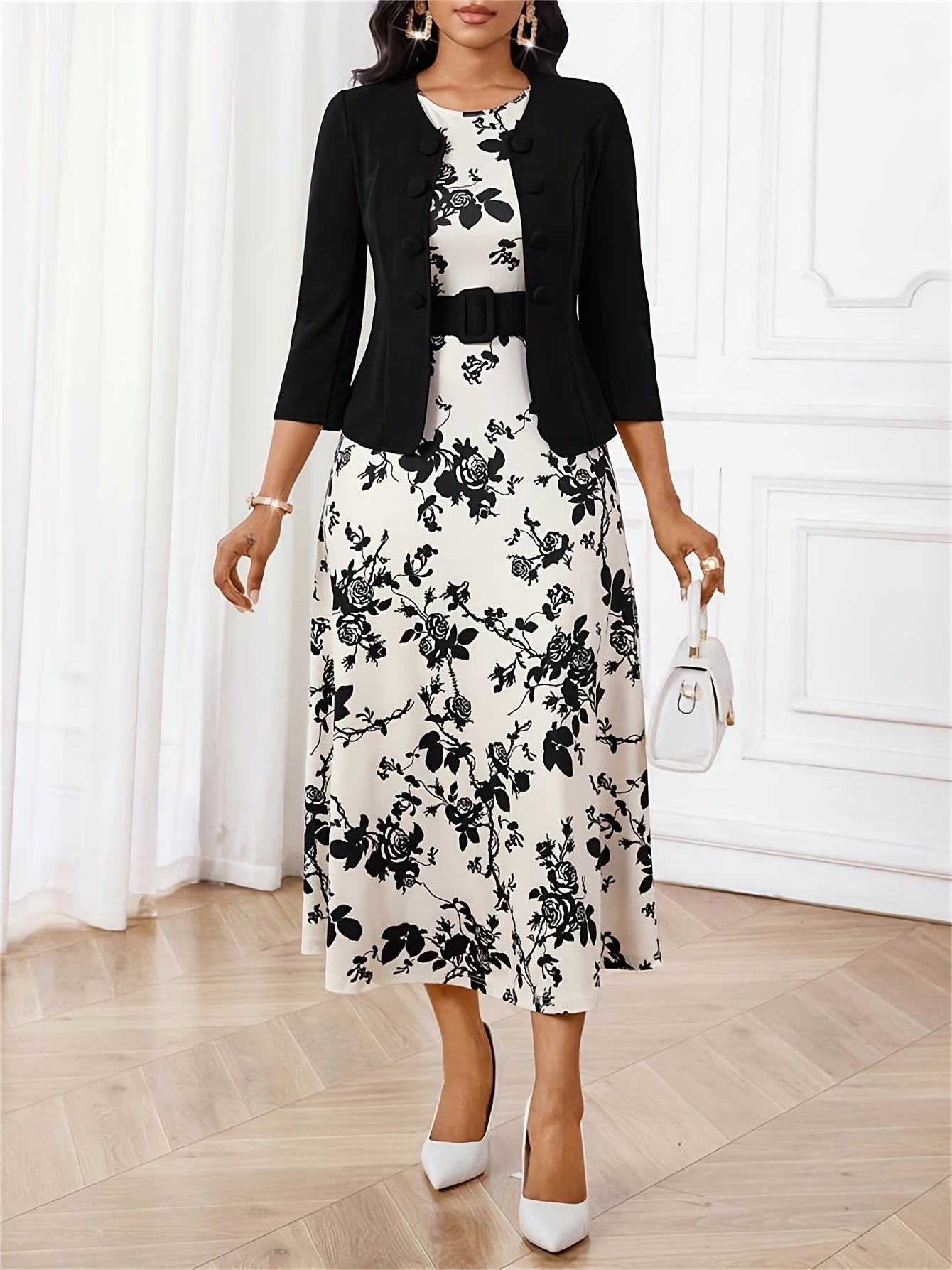 Printed Belted Two-Piece Set