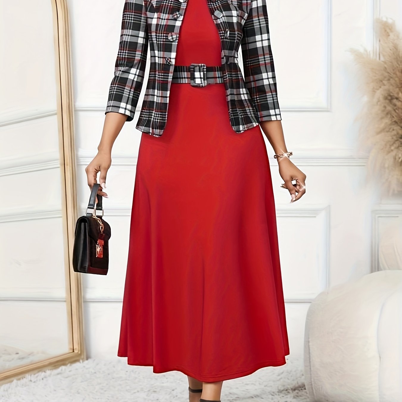 Printed Belted Two-Piece Set