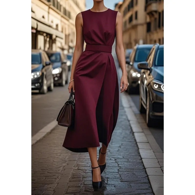 Elegant Round Neck Midi Dress