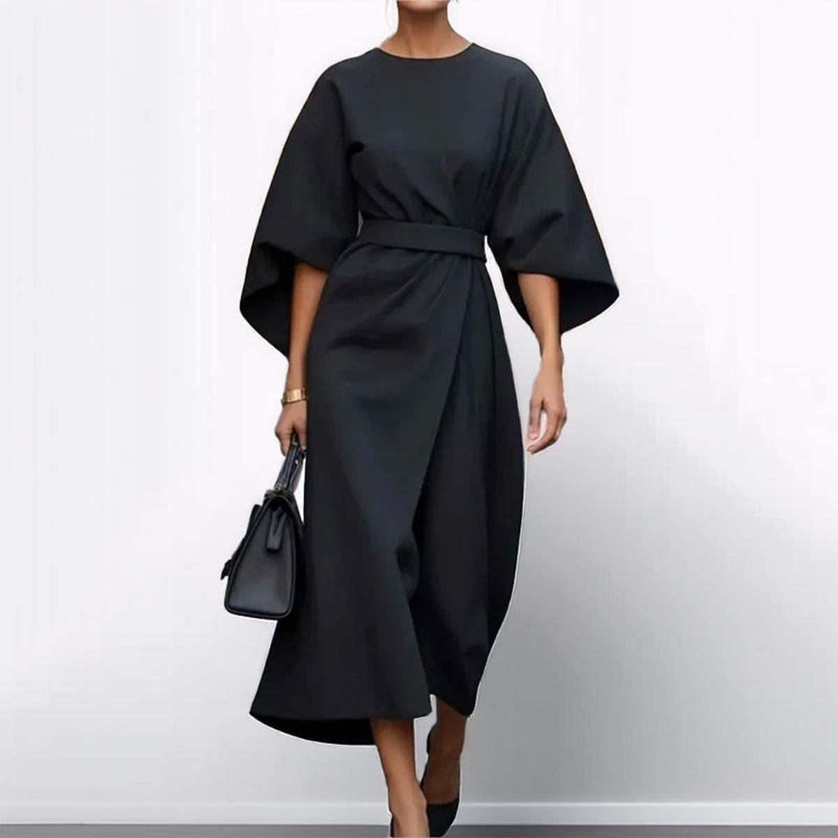 Satin Feel Batwing Sleeve Maxi Dress