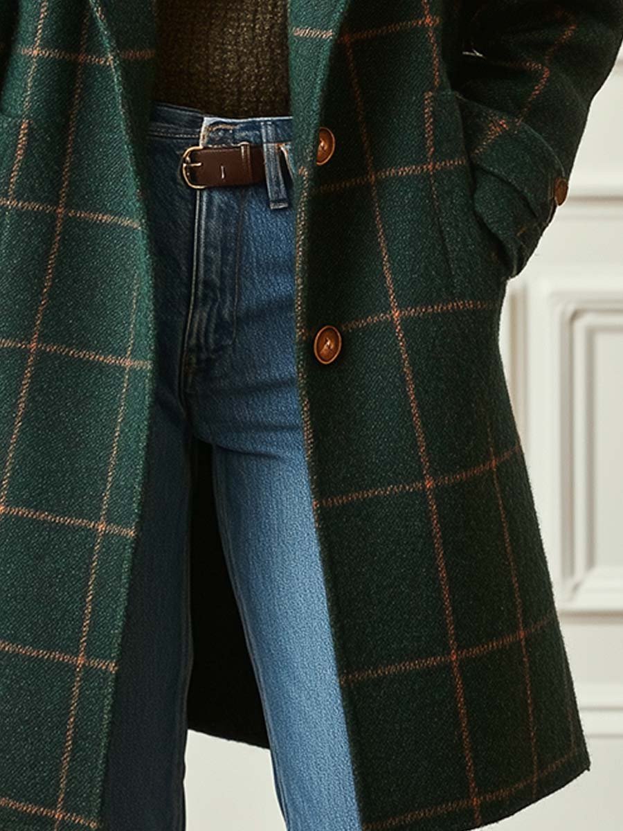 Grace | Retro Lapel Plaid Tweed Coat