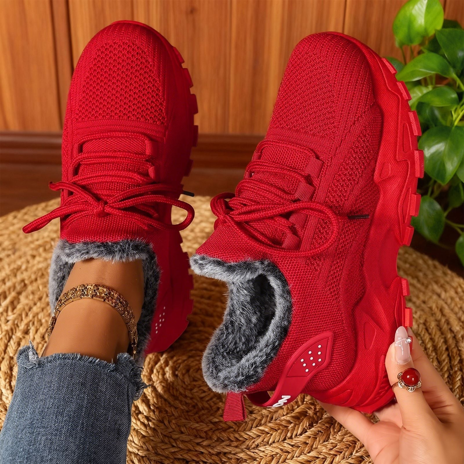 Brydee | Fleece Lace-Up Sneakers