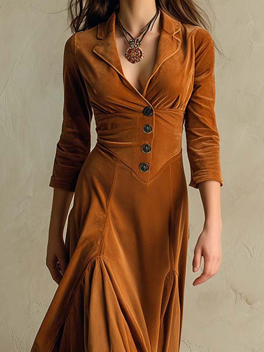 Long Velvet Dress with Vintage Charm